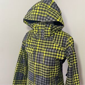 Burton Yellow and Black Plaid Cool Flavors Snowboard Winter Jacket Medium